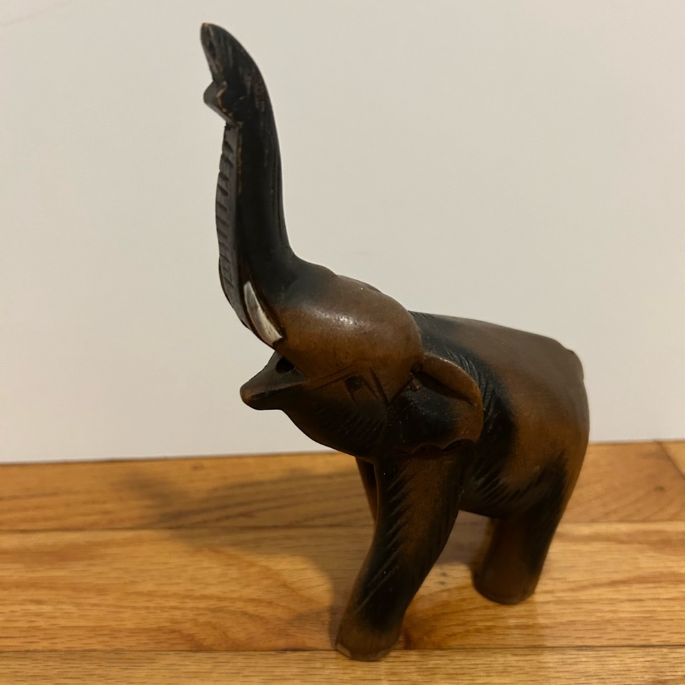 Vintage Handcrafted Brown Wooden Elephant Sculpture